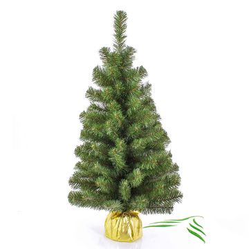 Mini árbol Navidad artificial WARSCHAU, saco yute dorado, 90cm, Ø50cm