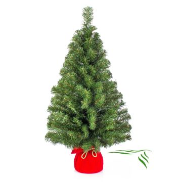 Mini árbol Navidad artificial WARSCHAU, saco yute rojo, 90cm, Ø50cm