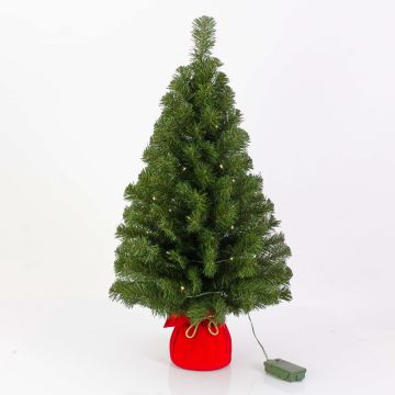 Mini árbol Navidad artificial WARSCHAU, saco yute rojo, LEDs, 90cm, Ø50cm Mini árbol Navidad artificial WARSCHAU, saco yute rojo, LEDs, 90cm, Ø50cm