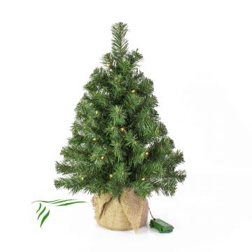 Mini árbol Navidad artificial WARSCHAU, saco yute , LEDs, 60cm, Ø40cm