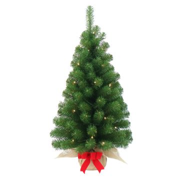 Mini árbol Navidad artificial WARSCHAU, saco yute , LEDs, 90cm, Ø50cm