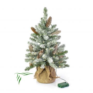 Árbol Navidad artificial WIEN, piñas, saco yute, LED, nevado, 60cm, Ø40cm