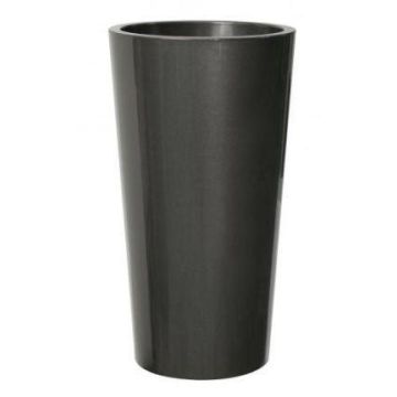 Jarrón alto redondo para plantas THERESITA de plástico, con inserto, kit de riego, antracita, 61,5 cm, Ø 33 cm