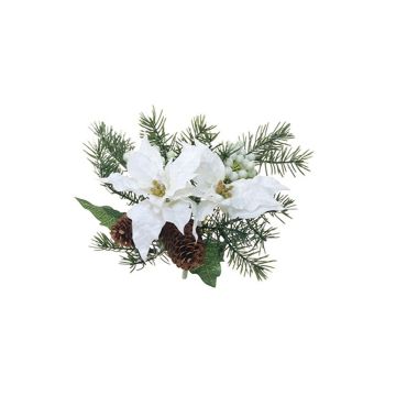 Arreglo artificial de flor de Navidad abeto YINGA con piñas, bayas, varilla, blanco, 23cm, Ø24cm