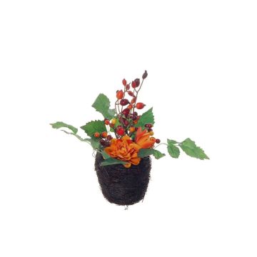 Composición artificial de dalia, escaramujo ABED en cesta, naranja-rojo, 17cm, Ø10cm Composición artificial de dalia, escaramujo ABED en cesta, naranja-rojo, 17cm, Ø10cm