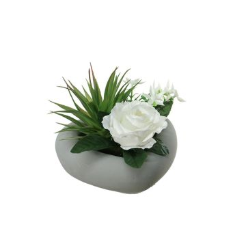 Composición de flores artificiales de Rosa, Agave BEVIS, maceta decorativa, blanco, 14cm, Ø18cm