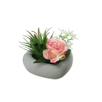 Composición de flores artificiales de Rosa, Agave BEVIS, maceta decorativa, rosa-blanco, 14cm, Ø18cm