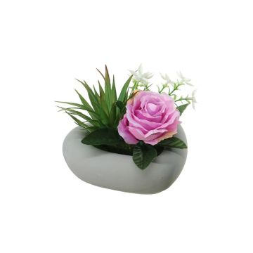 Composición de flores artificiales de Rosa, Agave BEVIS, maceta decorativa, lila-blanco, 14cm, Ø18cm