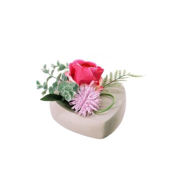 Arreglo floral artificial de Rosa, Allium EIVOR, maceta decorativa, rosa-fucsia, 12cm, Ø17cm
