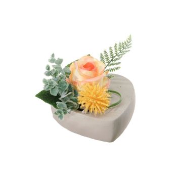 Arreglo floral artificial de Rosa, Allium EIVOR, maceta decorativa, amarillo-salmón, 12cm, Ø17cm