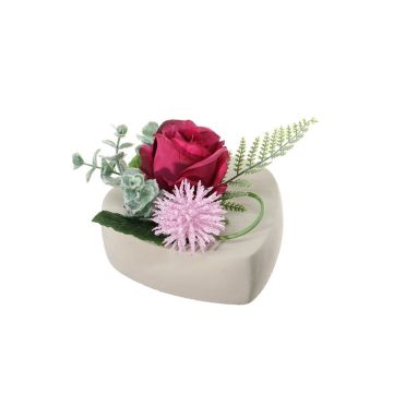 Arreglo floral artificial de Rosa, Allium EIVOR, maceta decorativa, burdeos-rosa, 12cm, Ø17cm