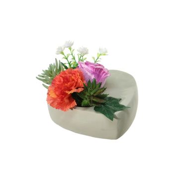 Composición de flores artificiales de clavel, rosa, sedum, agave BODIL, maceta decorativa, violeta-naranja, 10cm, Ø17cm