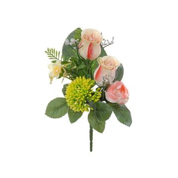 Composición de flores artificiales de rosa, ranúnculo, Allium HOKUNA, varilla, rosa-amarillo, 27cm, Ø20cm Composición de flores artificiales de rosa, ranúnculo, Allium HOKUNA, varilla, rosa-amarillo, 27cm, Ø20cm