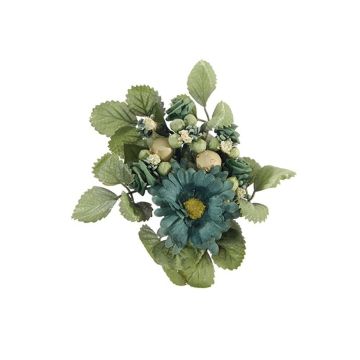 Corona artificial para velas AMARINA con gerbera, rosa, azul-verde, Ø10cm