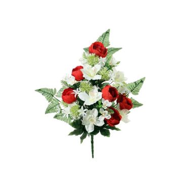 Arreglo artificial de peonía, orquídea cymbidium VARUNA, varilla, rojo-crema, 60cm