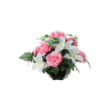 Composición de flores artificiales de Rosa, Orquídea cymbidium YAMMA, maceta decorativa, rosa-crema, 26cm, Ø27cm