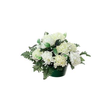 Arreglo artificial de Crisantemo, velo de novia YASAR, maceta decorativa, crema, 25cm, Ø30cm