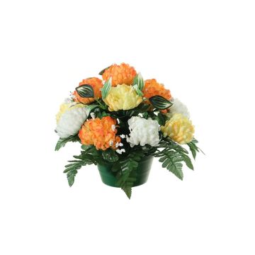 Arreglo artificial de Crisantemo, velo de novia YASAR, naranja-amarillo-crema, 25cm, Ø30cm