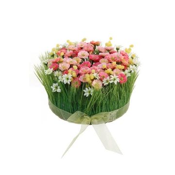 Composición de flores artificiales de margaritas, hierba HAULANI, blanco-rosa, 12cm, Ø20cm