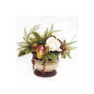 Arreglo artificial de rosa, hortensia, peras SUKKI, maceta decorativa, blanco-rojo-verde, 26cm, Ø30cm