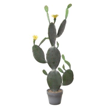 Higo chumbo artificial LEODORA con flores, maceta decorativa, verde-amarillo, 105cm