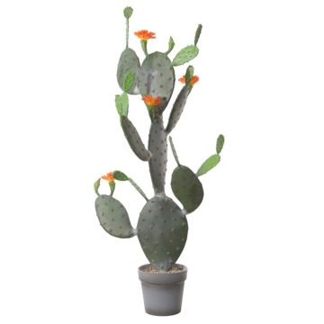 Higo chumbo artificial LEODORA con flores, maceta decorativa, verde-naranja, 120cm