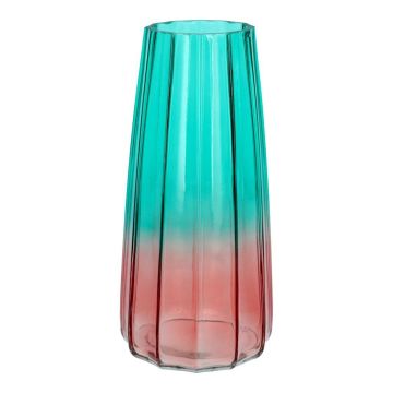 Jarrón AMALFRIED con ranuras, vidrio, turquesa y rosa, 21 cm, Ø 10 cm