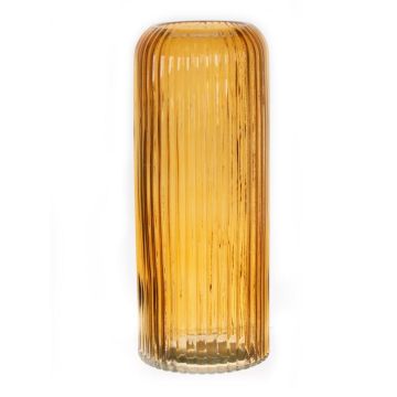 Jarrón de vidrio ALBURGIS con ranuras, naranja transparente, 25 cm, Ø 10 cm