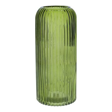 Jarrón de cristal ALBURGIS con estrías, verde transparente, 20 cm, Ø 8,7 cm
