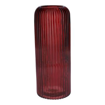 Jarrón de vidrio ALBURGIS con estrías, rojo burdeos transparente, 25 cm, Ø 10 cm