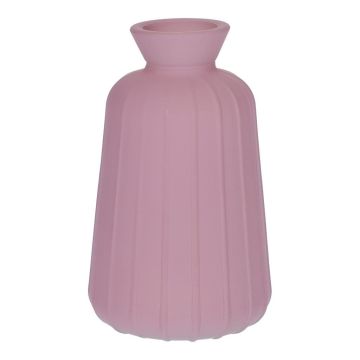 Botella decorativa de cristal TATIANA con estrías, malva mate, 11 cm, Ø 6,5 cm