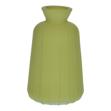 Botella decorativa de cristal TATIANA con estrías, verde oliva mate, 11 cm, Ø 6,5 cm
