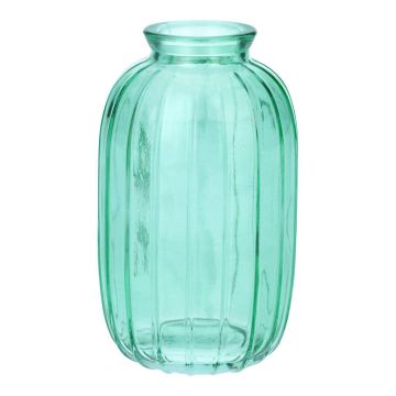 Botella SILVINA de cristal, estrías, turquesa transparente, 12 cm, Ø 7 cm