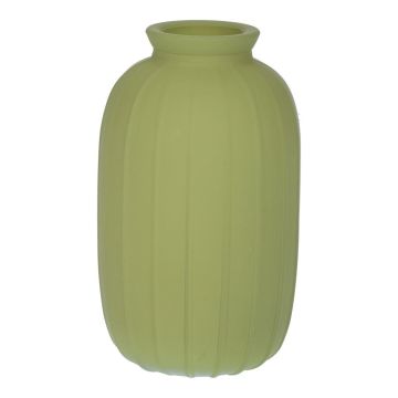 Botella SILVINA de vidrio, estriada, verde oliva mate, 12 cm, Ø 7 cm