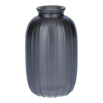 Botella SILVINA de vidrio, estriada, gris metalizado, 12 cm, Ø 7 cm