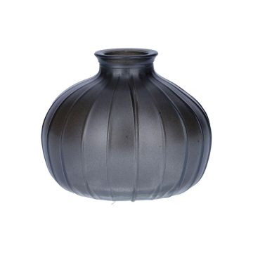 Jarrón ALFHARD, vidrio con estrías, gris metalizado, 8,5 cm, Ø 10,5 cm