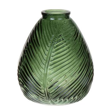 Botella de vidrio NELLOMIO con estructura de hojas, verde-transparente, 16 cm, Ø 14 cm