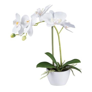 Orquídea Phalaenopsis de tela FUNTIF en maceta de melamina, raíces, blanca, 35 cm