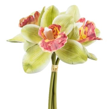 Ramo de flores artificiales de orquídeas Cymbidium VOTEM, verde y rojo, 25 cm