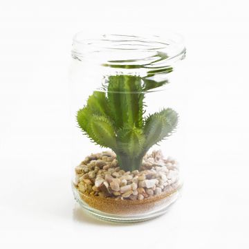 Cactus sintético WESLEY, recipiente de cristal, verde, 13cm, Ø8cm