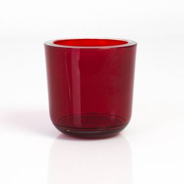Soporte de cristal para vela de té NICK, rojo-transparente, 8cm, Ø8cm