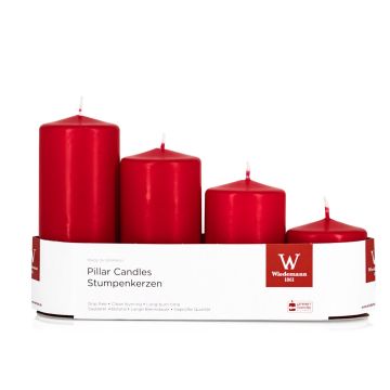 Corona de Adviento con velas JENARO, 4 unidades, escalonadas, rojo, 6 cm, 8 cm, 10 cm, 12 cm, Ø 5 cm - Fabricado en Alemania