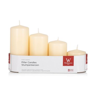 Corona de Adviento con velas JENARO, 4 unidades, escalonadas, color biscuit, 6 cm, 8 cm, 10 cm, 12 cm, Ø 5 cm - Fabricado en Alemania