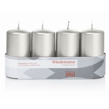 Corona de Adviento con velas JENARO, 4 unidades, plateadas, 10 cm, Ø 5 cm, 23 h - Fabricado en Alemania