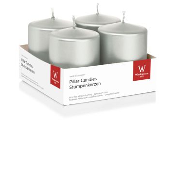 Corona de Adviento con velas JENARO, 4 unidades, plateadas, 8 cm, Ø 6 cm, 29 h - Fabricado en Alemania