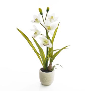 Orquídea Cymbidium artificial NALA maceta terracota, crema, 50cm, Ø7-10cm