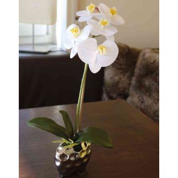 Orquídea Phalaenopsis artificial EMILIA, maceta de cerámica, blanca, 45cm