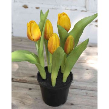 Tulipán artificial LEANA en maceta decorativa, amarillo-naranja, 20cm, Ø2-4cm