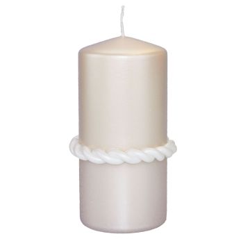Vela festiva JULIETTA con anillo de seda, color crema, 15 cm, Ø 7 cm, 63 h