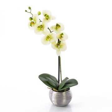 Orquídea Phalaenopsis artificial EMILIA, maceta decorativa, crema-verde, 45cm